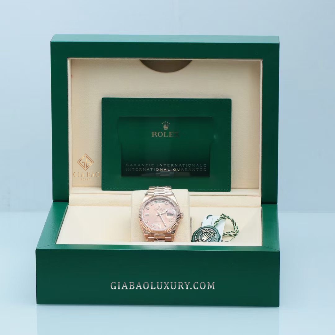 Đồng Hồ Rolex Day-Date 36 128235 Mặt Số Hồng Nạm Kim Cương