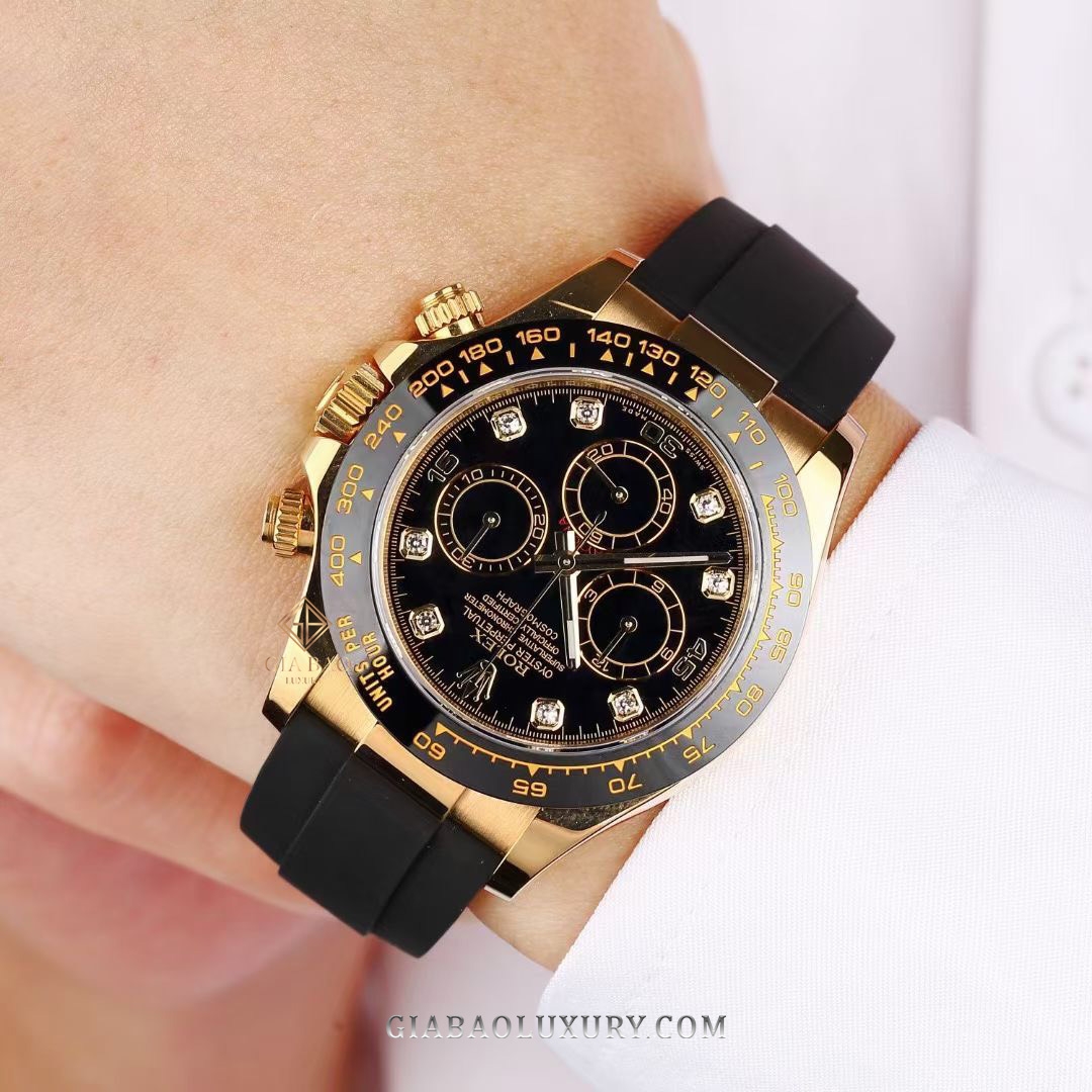 Đồng Hồ Rolex Cosmograph Daytona 116518LN Mặt Số Đen Nạm Kim Cương