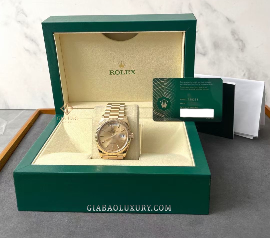 Đồng Hồ Rolex Day-Date 36 128238 Mặt Số Vàng Champagne