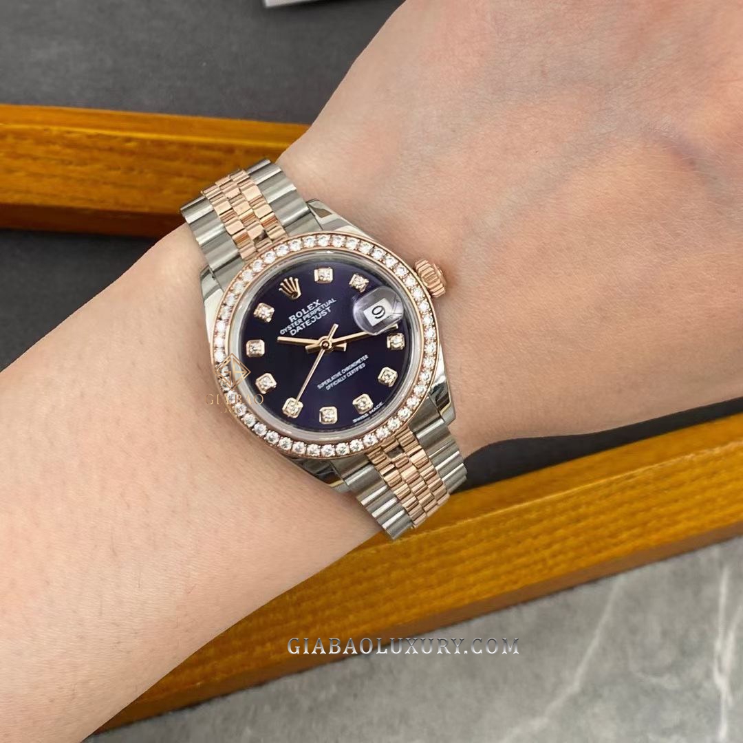 Đồng Hồ Rolex Lady-Datejust 279381RBR Mặt Số Tím Nạm Kim Cương