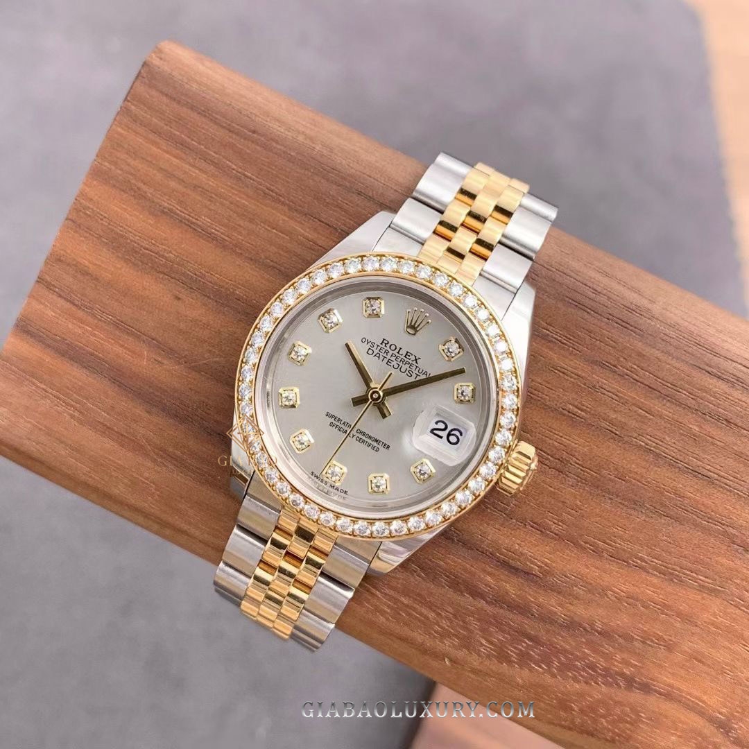 Đồng Hồ Rolex Lady-Datejust 28 279383RBR Mặt Số Bạc Nạm Kim Cương