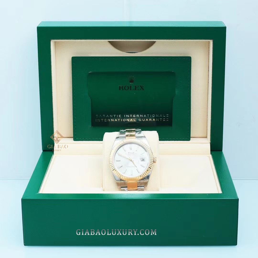 Đồng Hồ Rolex Datejust 41 126333 Mặt Số Trắng Cọc Dạ Quang Dây Đeo Oyster