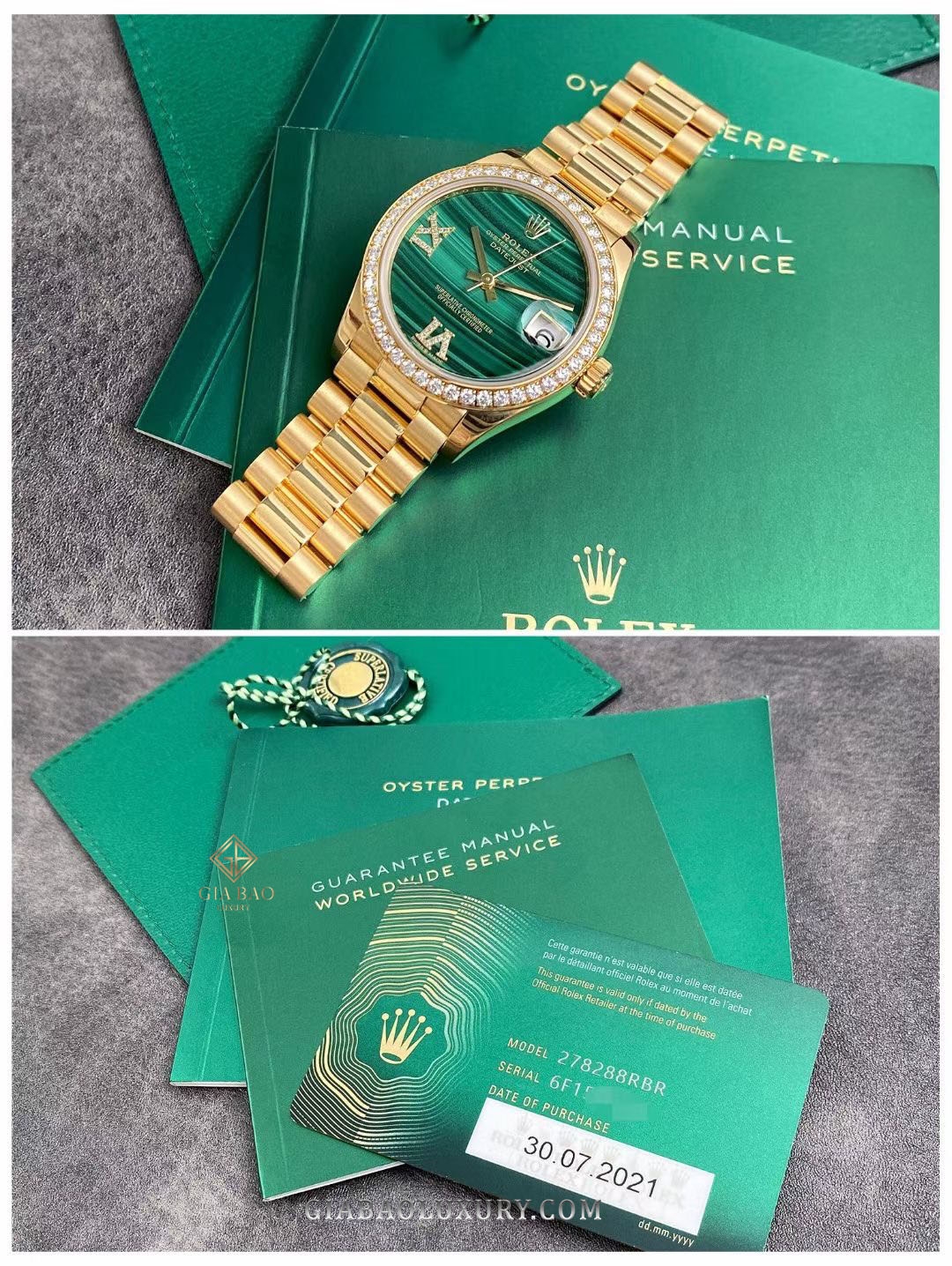 Đồng Hồ Rolex Datejust 31 278288RBR Mặt Số Đá Xanh