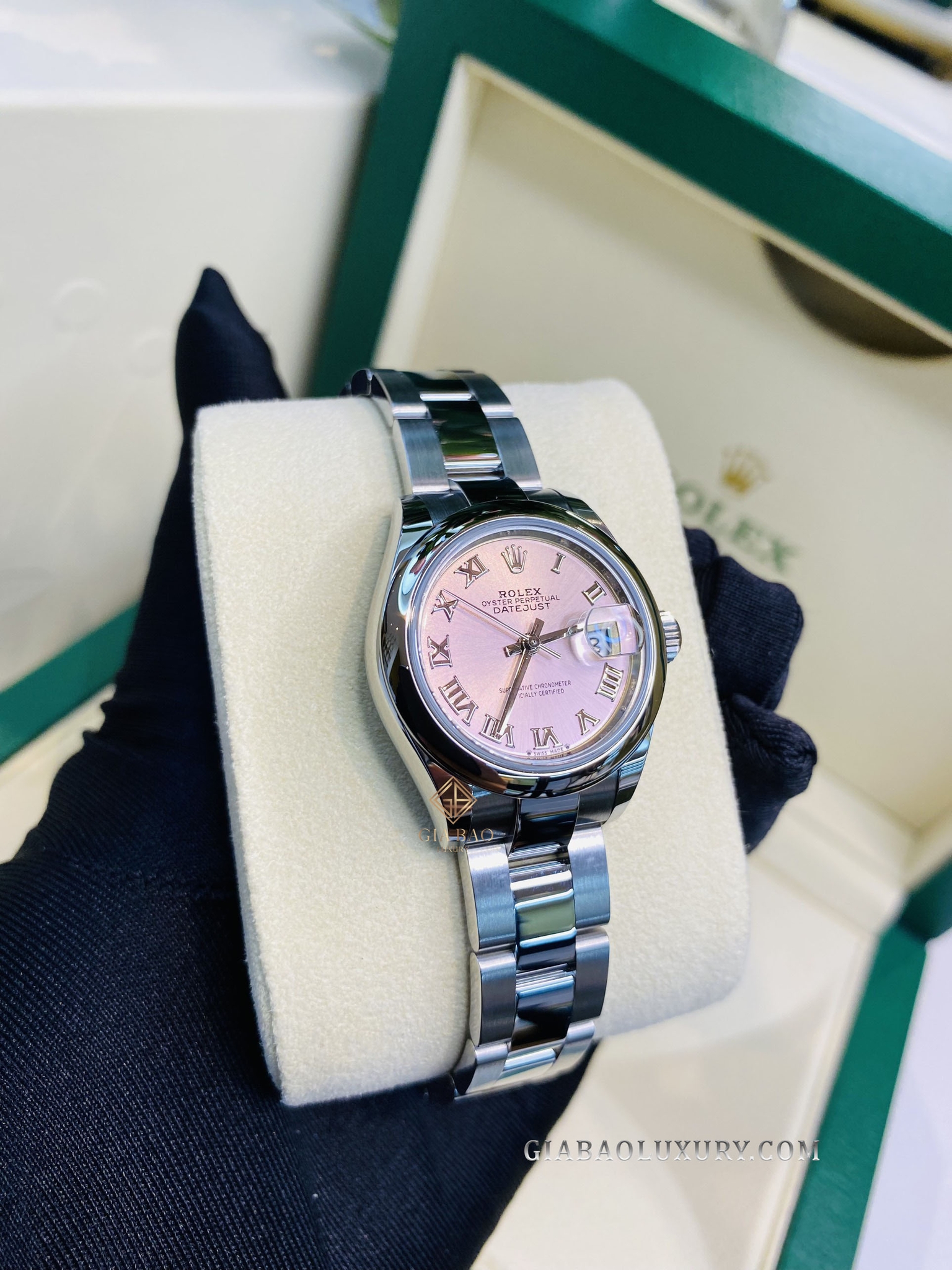 Đồng Hồ Rolex Lady-Datejust 28 279160 Mặt Số Hồng Cọc Số La Mã Dây Đeo Oyster