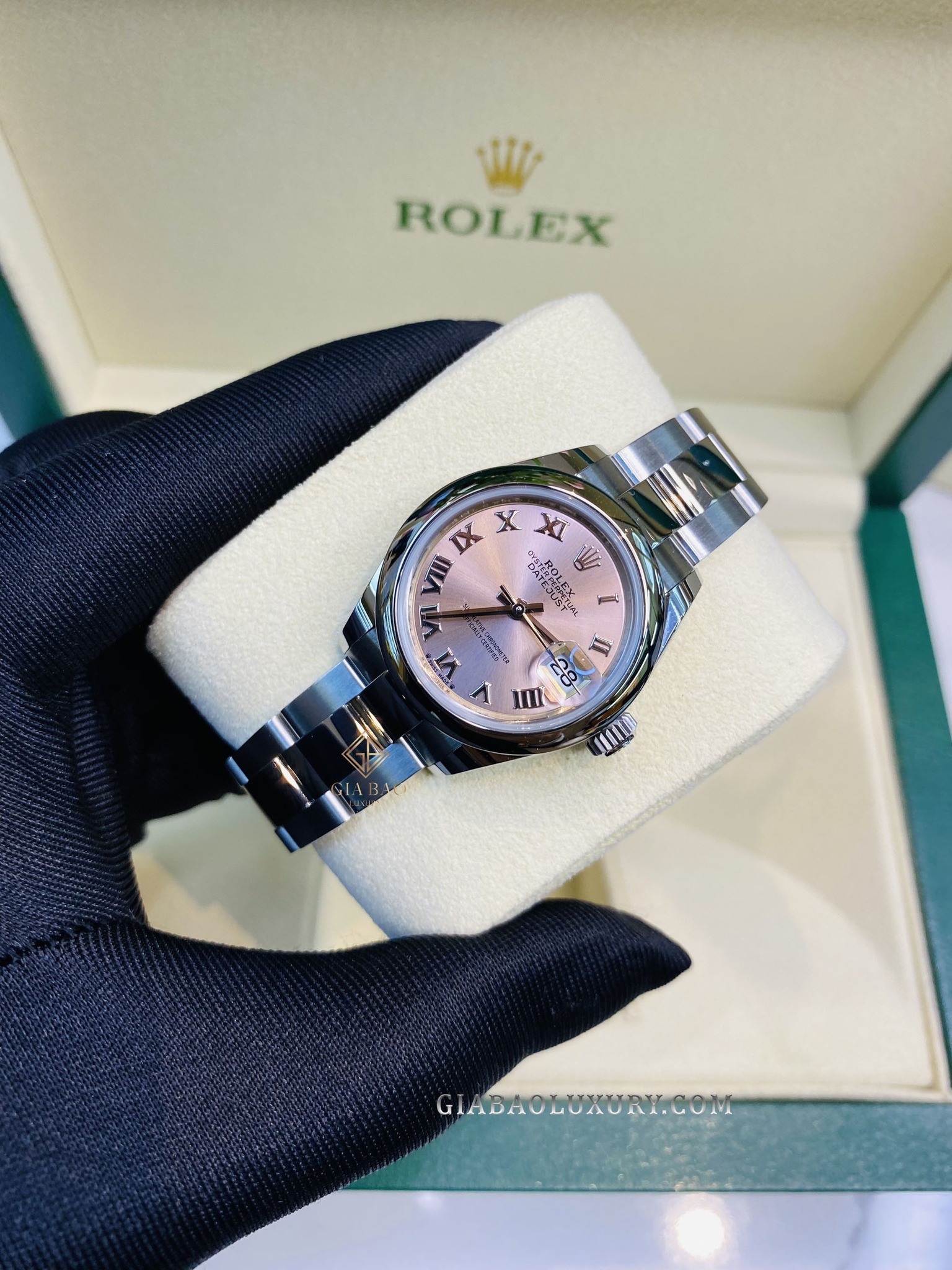 Đồng Hồ Rolex Lady-Datejust 28 279160 Mặt Số Hồng Cọc Số La Mã Dây Đeo Oyster