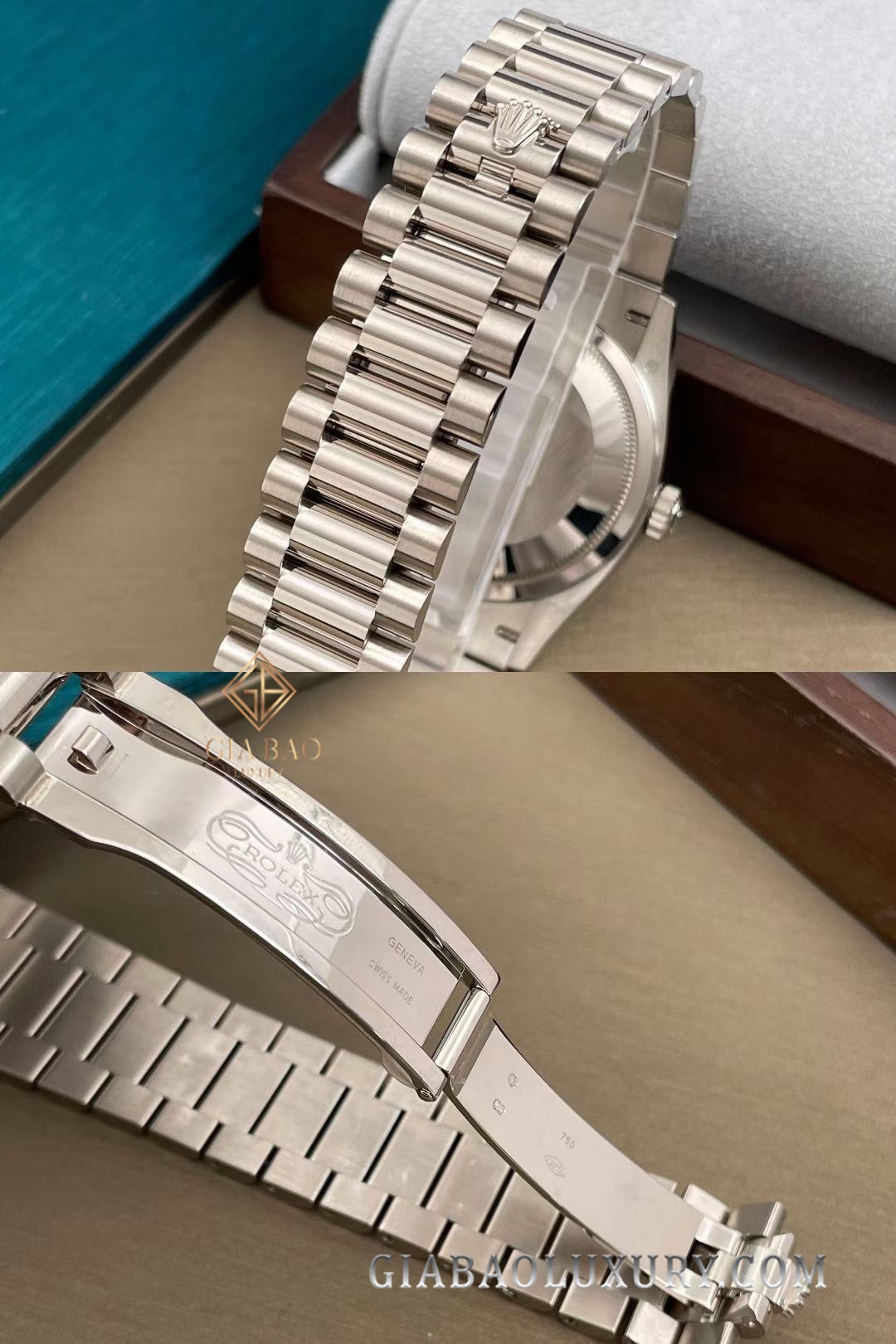 Đồng Hồ Rolex Day-Date 36 128349RBR Mặt Số Vỏ Trai Trắng