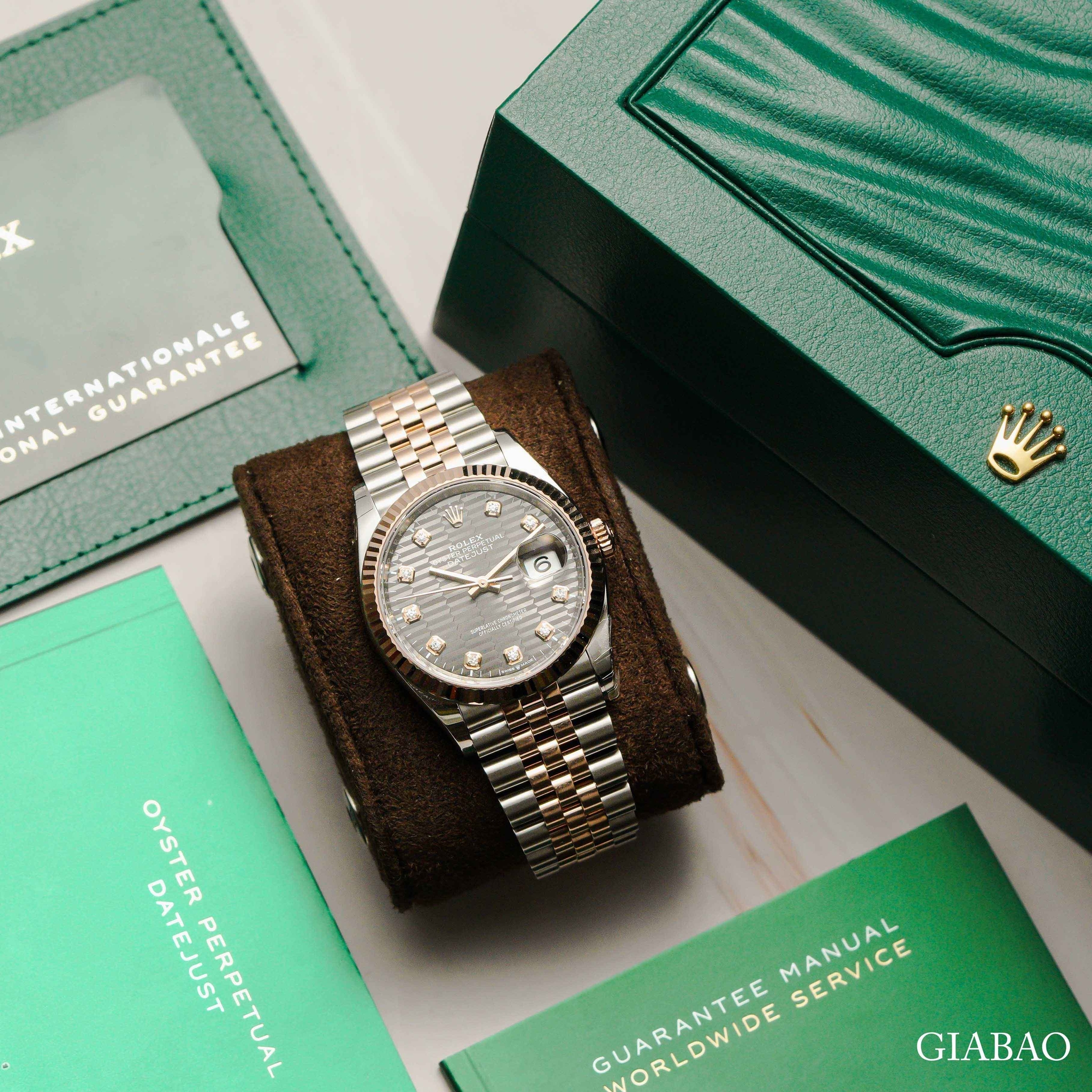 Đồng Hồ Rolex Datejust 36 126231 Mặt Số Nếp Gấp Xám Đậm Cọc Số Nạm Kim Cương