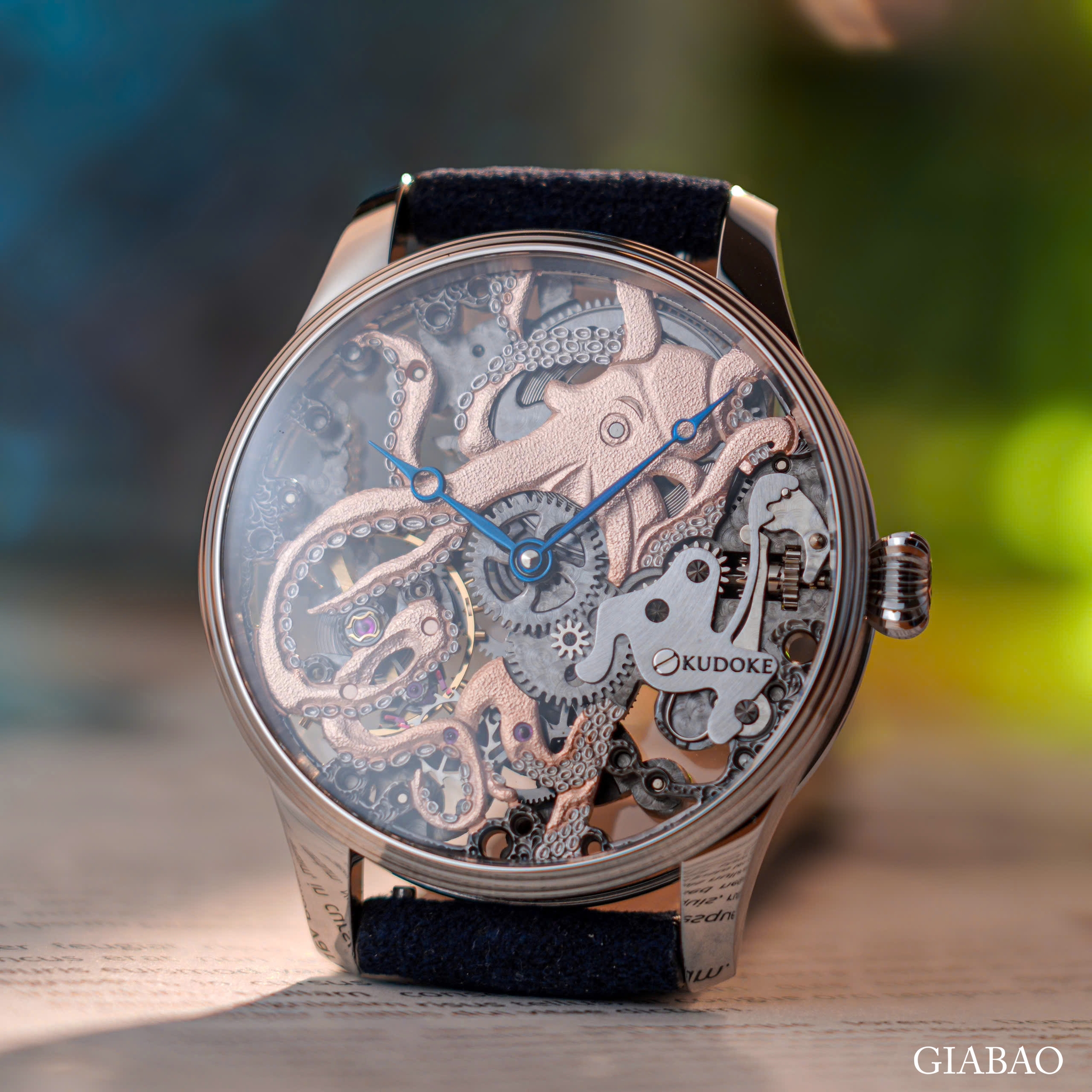 Đồng hồ đeo tay Kudoke KUNSTwerk KudOktopus, máy lên dây cót tay, kim Breguet, mặt số Skeleton, vỏ thép không gỉ, size 41mm, dây da tổng hợp size M, hàng mới 100%
