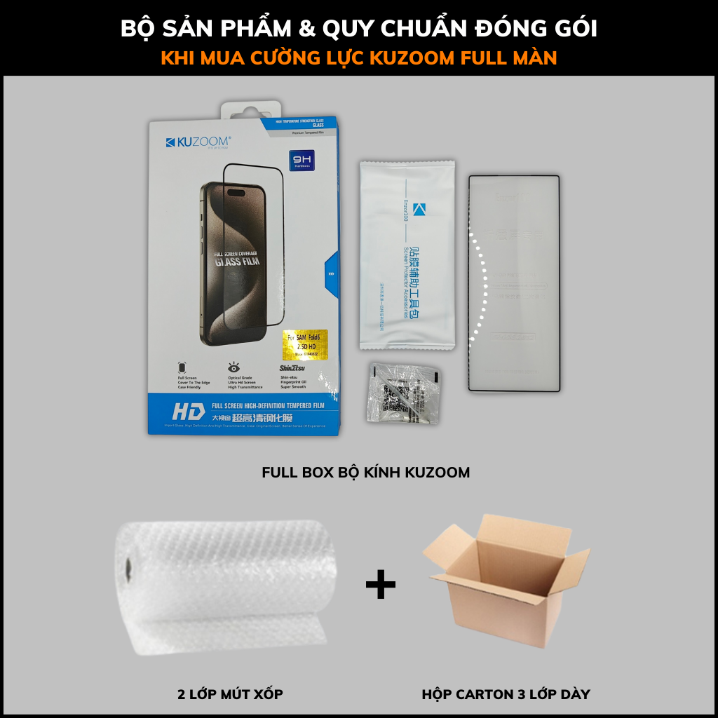 Cường lực Z Fold 6 trong suốt full màn hình chống bám vân tay chính hãng KUZOOM phụ kiện điện thoại Huỳnh Tân Store
