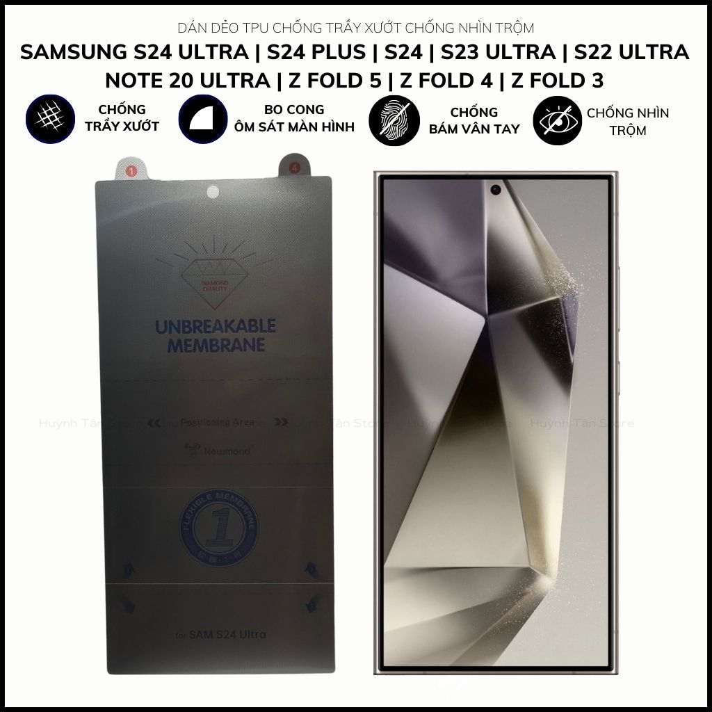 Dán màn hình samsung s24 ultra s23 s22 ultra note 20 ultra z fold 5 4 3 dẻo TPU chống nhìn trộm 3 lớp dễ dán phụ kiện huỳnh tân store