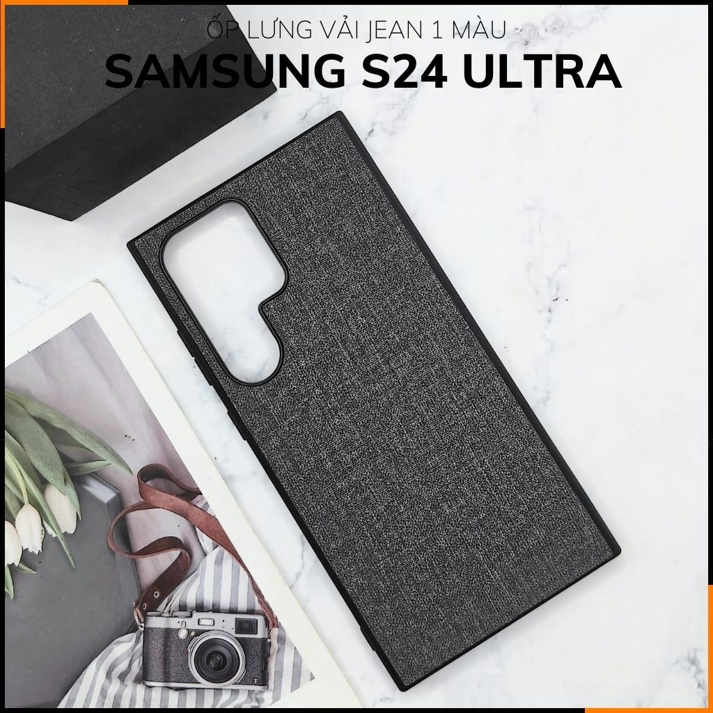 Ốp lưng samsung s24 ultra chống vân tay nhựa cứng viền đen giả vải JEAN 1 màu phụ kiện điện thoại huỳnh tân store