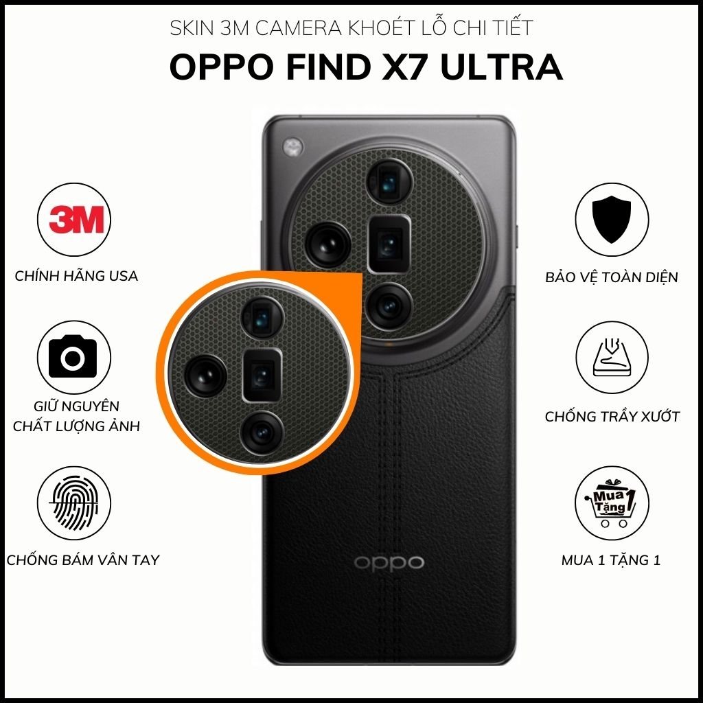 Miếng dán camera oppo find x7 ultra skin 3m chính hãng từ USA chống trầy xướt mua 1 tặng 1 phụ kiện huỳnh tân store