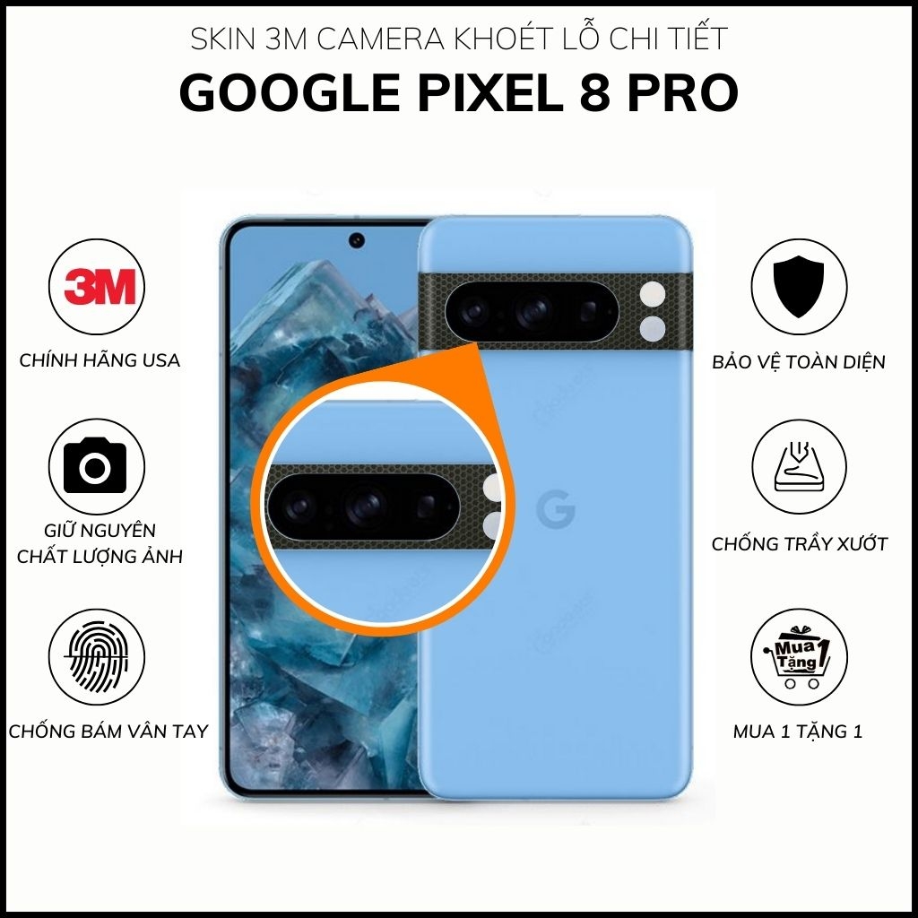 Miếng dán camera google pixel 8 pro skin 3m chính hãng từ USA chống trầy xướt mua 1 tặng 1 phụ kiện huỳnh tân store