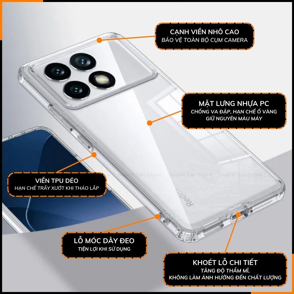 Ốp lưng xiaomi redmi k70 k70 pro chống sốc CLEAR COLOR VER 4 trong suốt không ố vàng bảo vệ camera phụ kiện huỳnh tân store