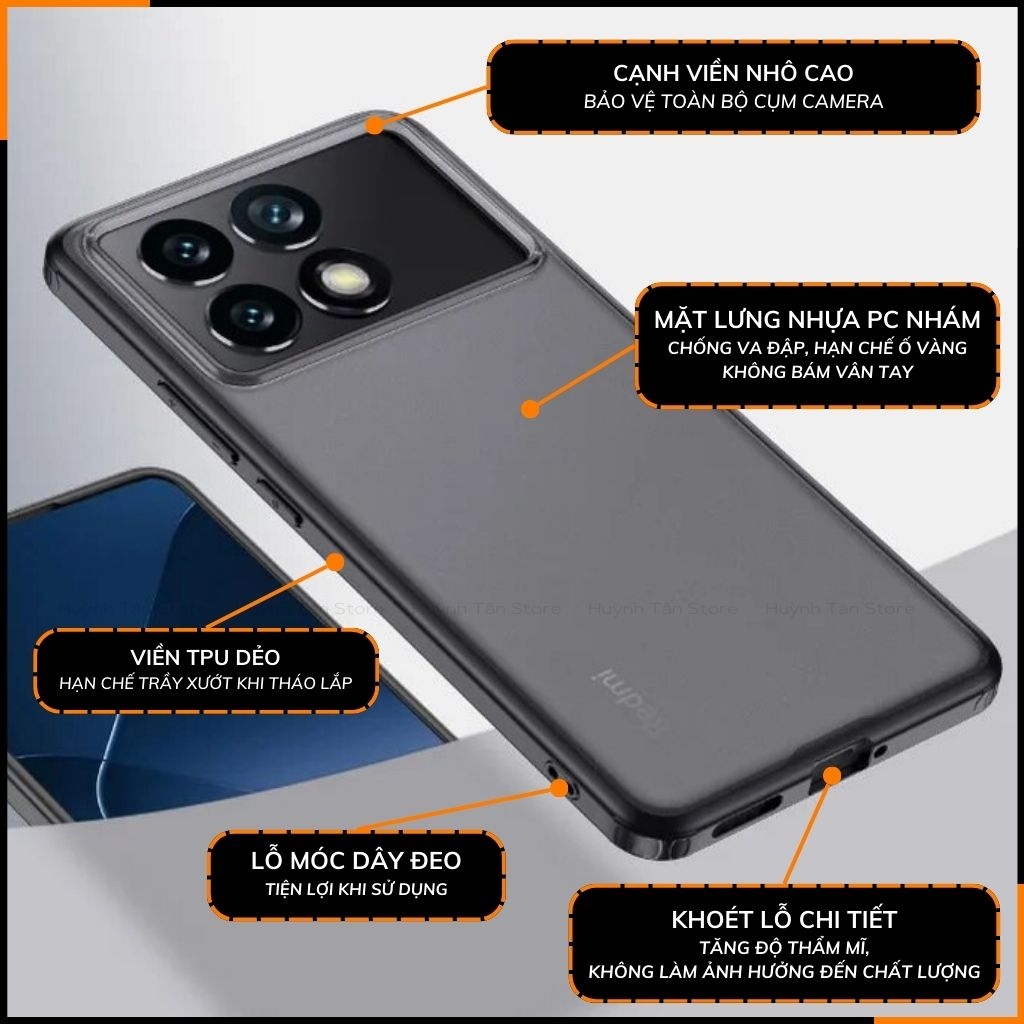 Ốp lưng xiaomi redmi k70 k70 pro chống sốc chống vân tay NHÁM VIỀN MÀU VER 2 bảo vệ camera phụ kiện huỳnh tân store