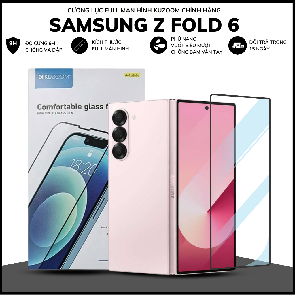 Cường lực Z Fold 6 trong suốt full màn hình chống bám vân tay chính hãng KUZOOM phụ kiện điện thoại Huỳnh Tân Store