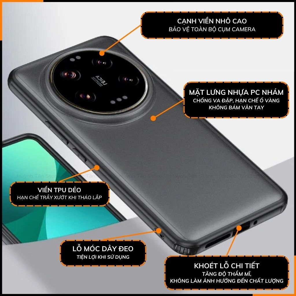 Ốp lưng xiaomi mi 14 ultra chống sốc chống vân tay NHÁM VIỀN MÀU VER 2 bảo vệ camera phụ kiện huỳnh tân store