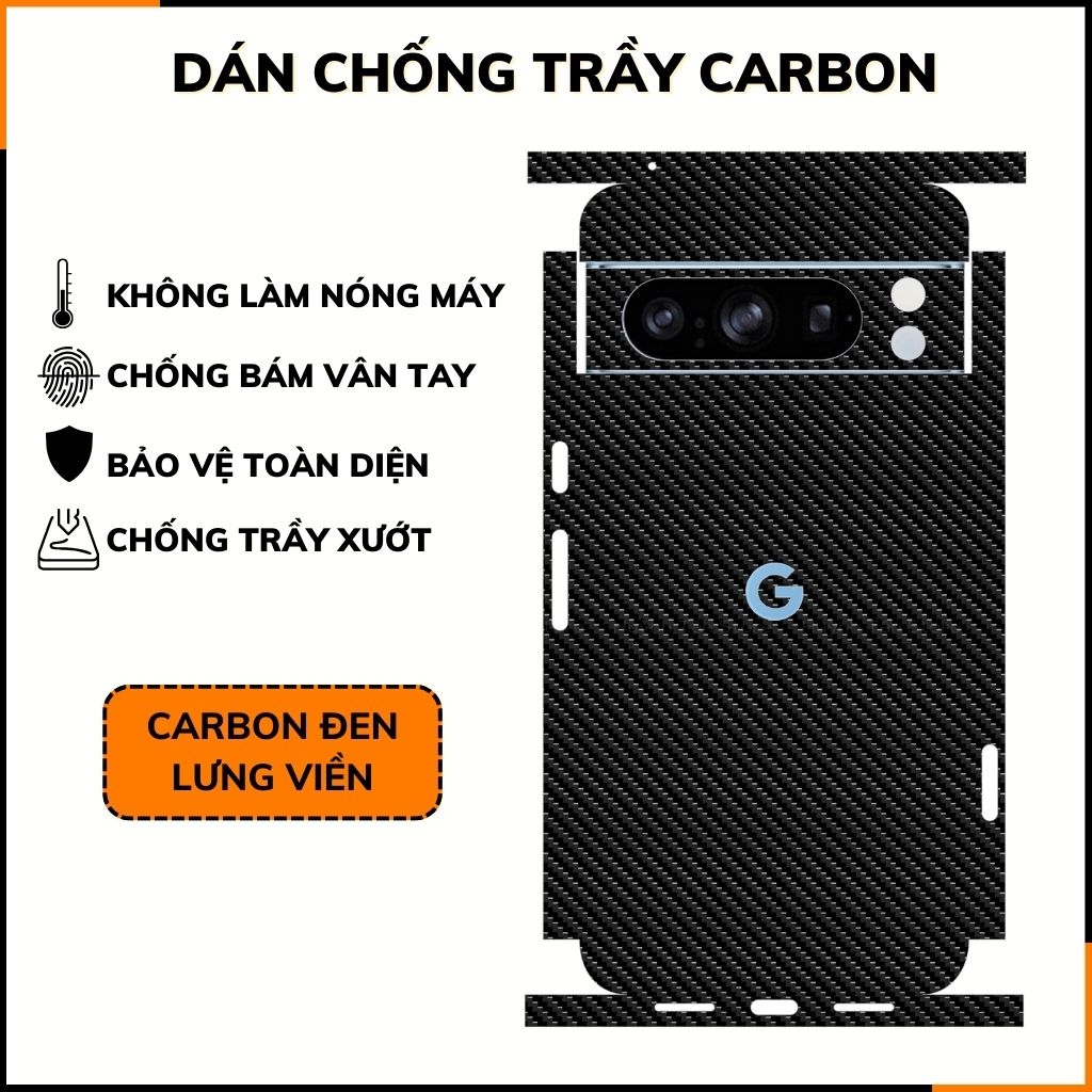 Miếng dán google pixel 8 pro carbon trong và đen chống trầy xướt chống bám vân tay phụ kiện điện thoại huỳnh tân store