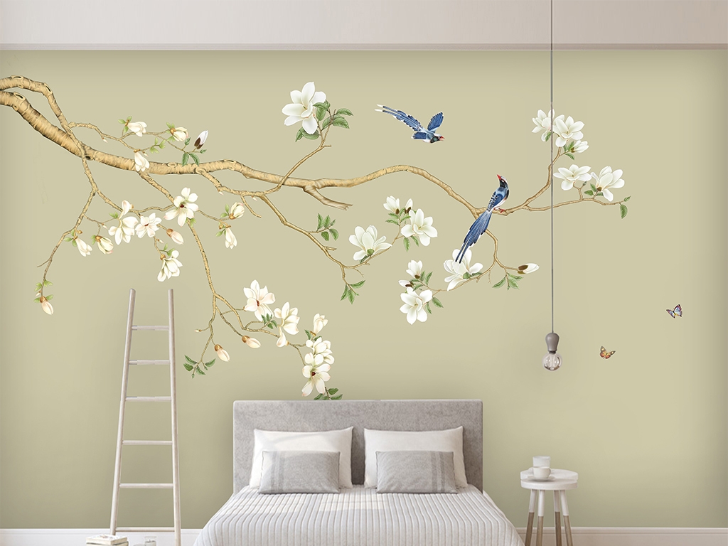 Tranh dán tường canvas hình hoa và chim ADHW160933