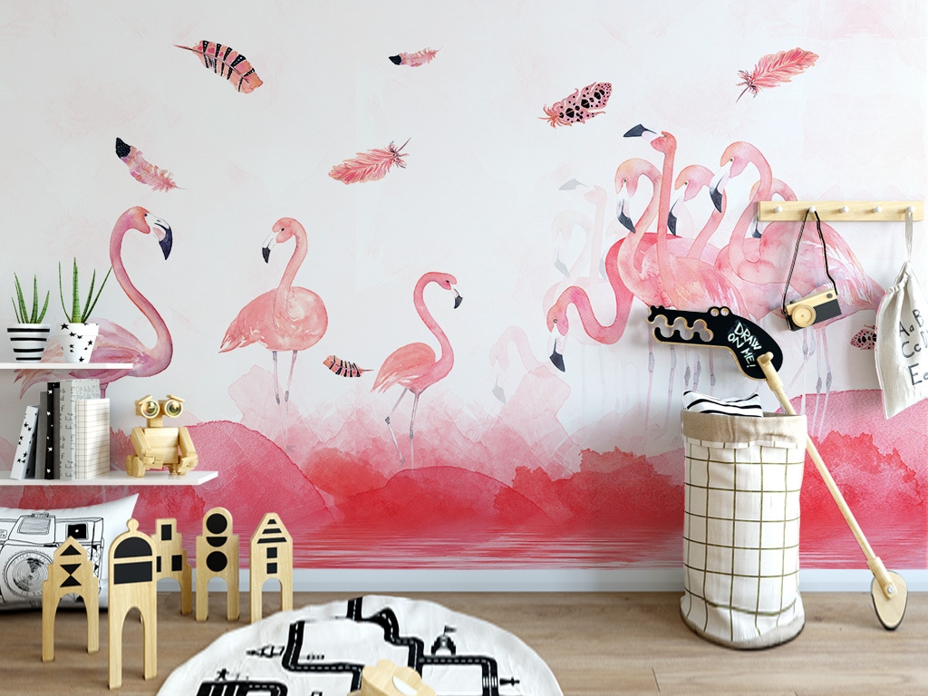 Tranh dán tường canvas chim hồng hạc ADHW160935