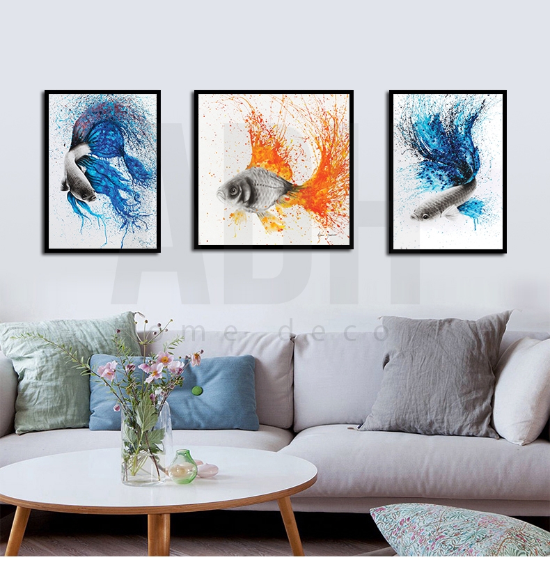 Bộ 3 tranh cá màu sắc rực rỡ hiện đại - quần ngư - full color ADH217 Fish