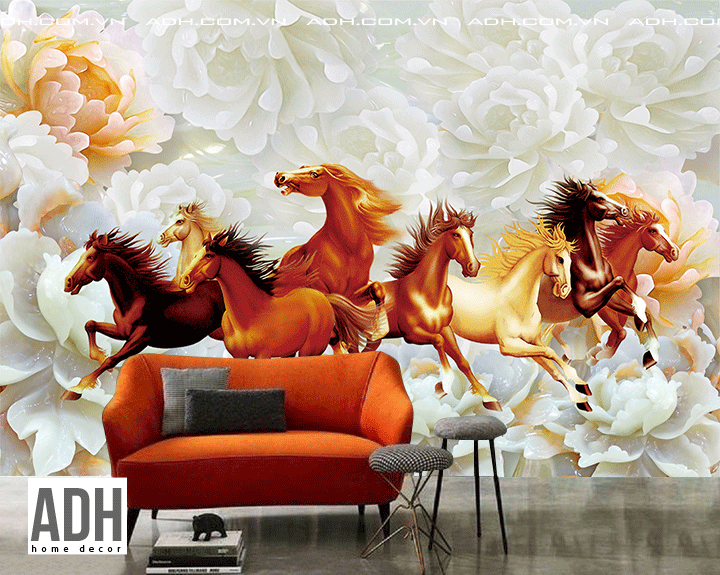 Tranh ngựa và hoa ADH191213