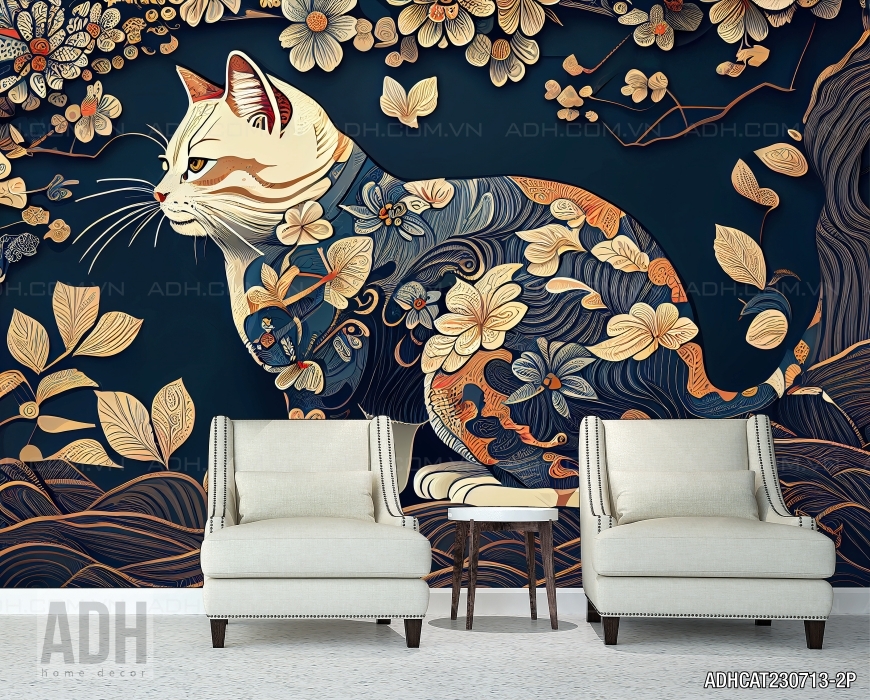 Tranh dán tường mèo trang trí dễ thương