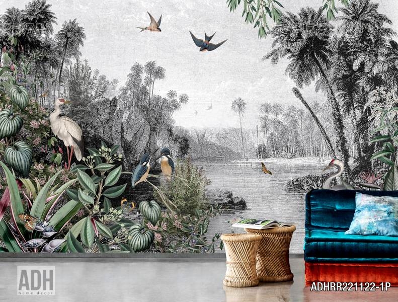 Tranh dán tường rừng rậm Tropical, chinoiseries