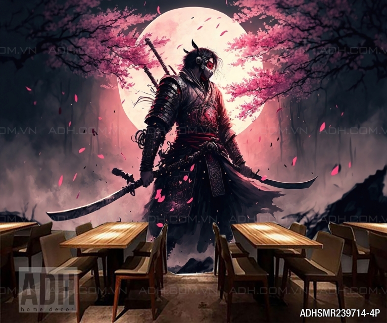 Tranh dán tường SAMURAI và hoa anh đào ADH-ART DREAM HOUSE