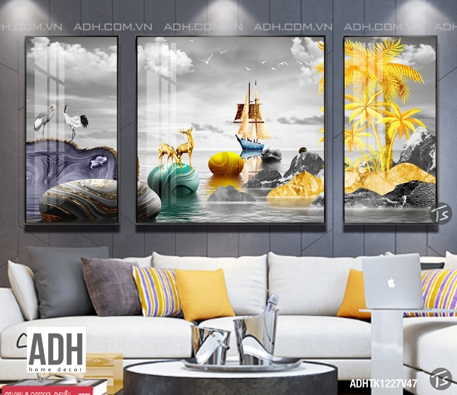 50 bộ tranh  treo tường Hươu vàng và phong cảnh ADHTK1227V01-50