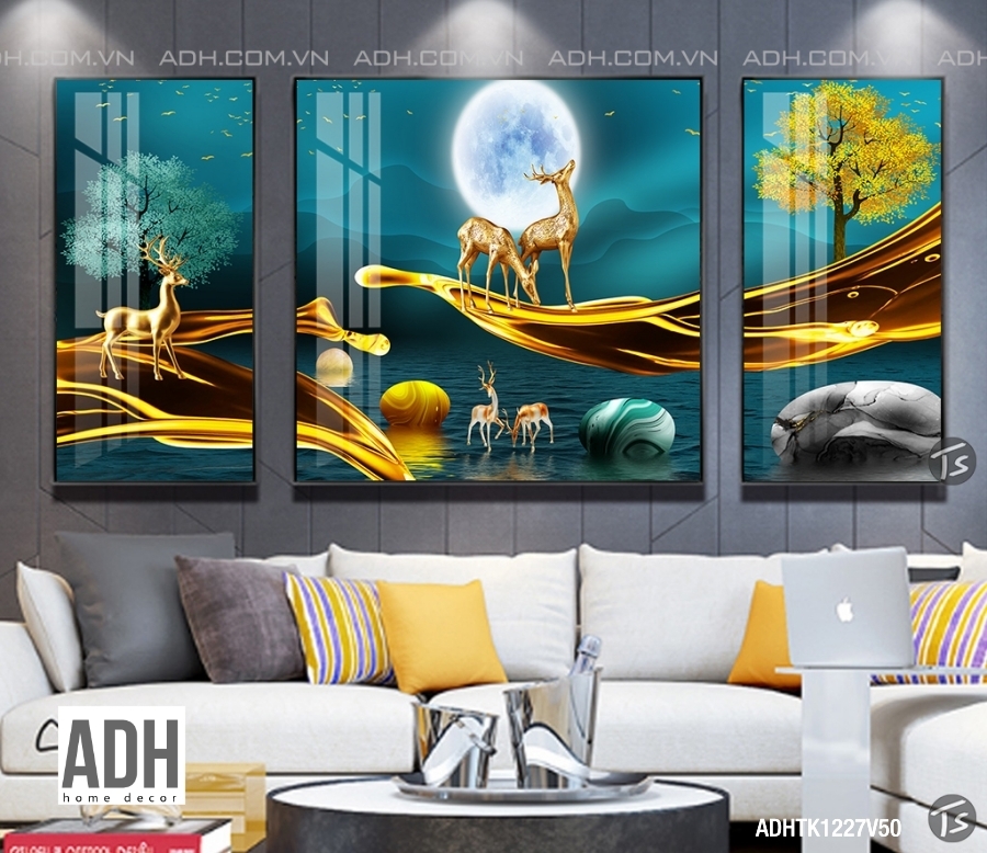 50 bộ tranh  treo tường Hươu vàng và phong cảnh ADHTK1227V01-50
