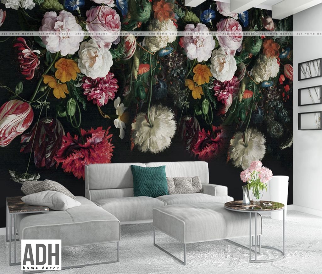 Tranh dán tường hoa cổ điển, floral, các loài hoa, phong cách cổ điển châu âu ADHW 180525