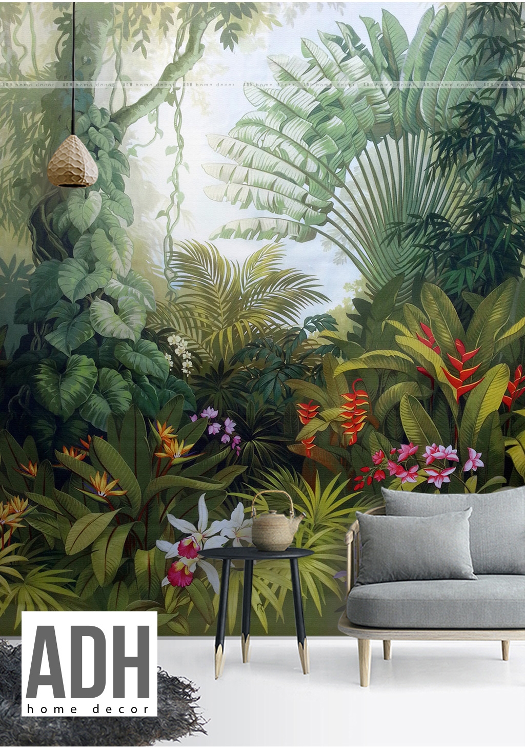 Tranh dán tường phong cảnh rừng cây nhiệt đới, tropical, wall, art ADHW 180525-04