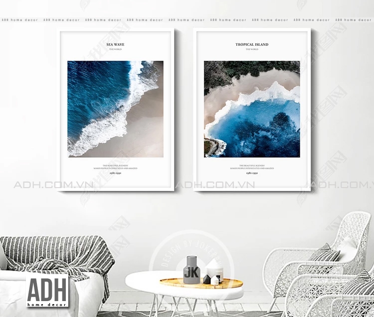 Bộ 2 tranh canvas sóng biển xanh ADH00658 ADH-ART DREAM HOUSE