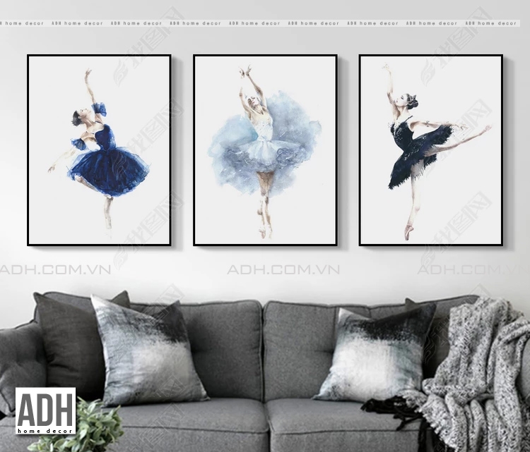 Bộ 3 tranh canvas hình cô gái múa balet ADH00395
