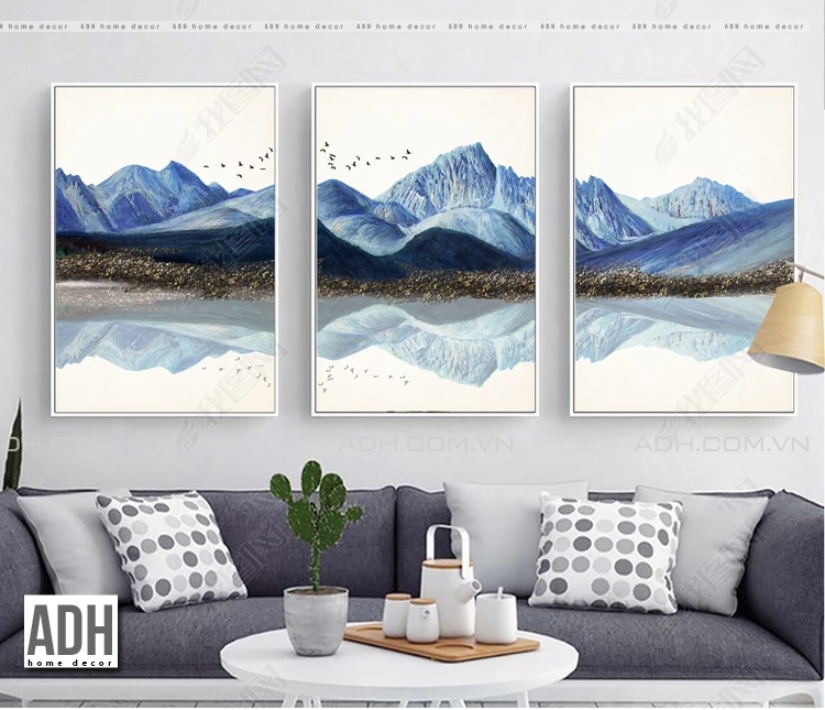 Bộ 3 tranh canvas trừu tượng, phong cảnh núi xanh ADH00365 ADH-ART DREAM  HOUSE