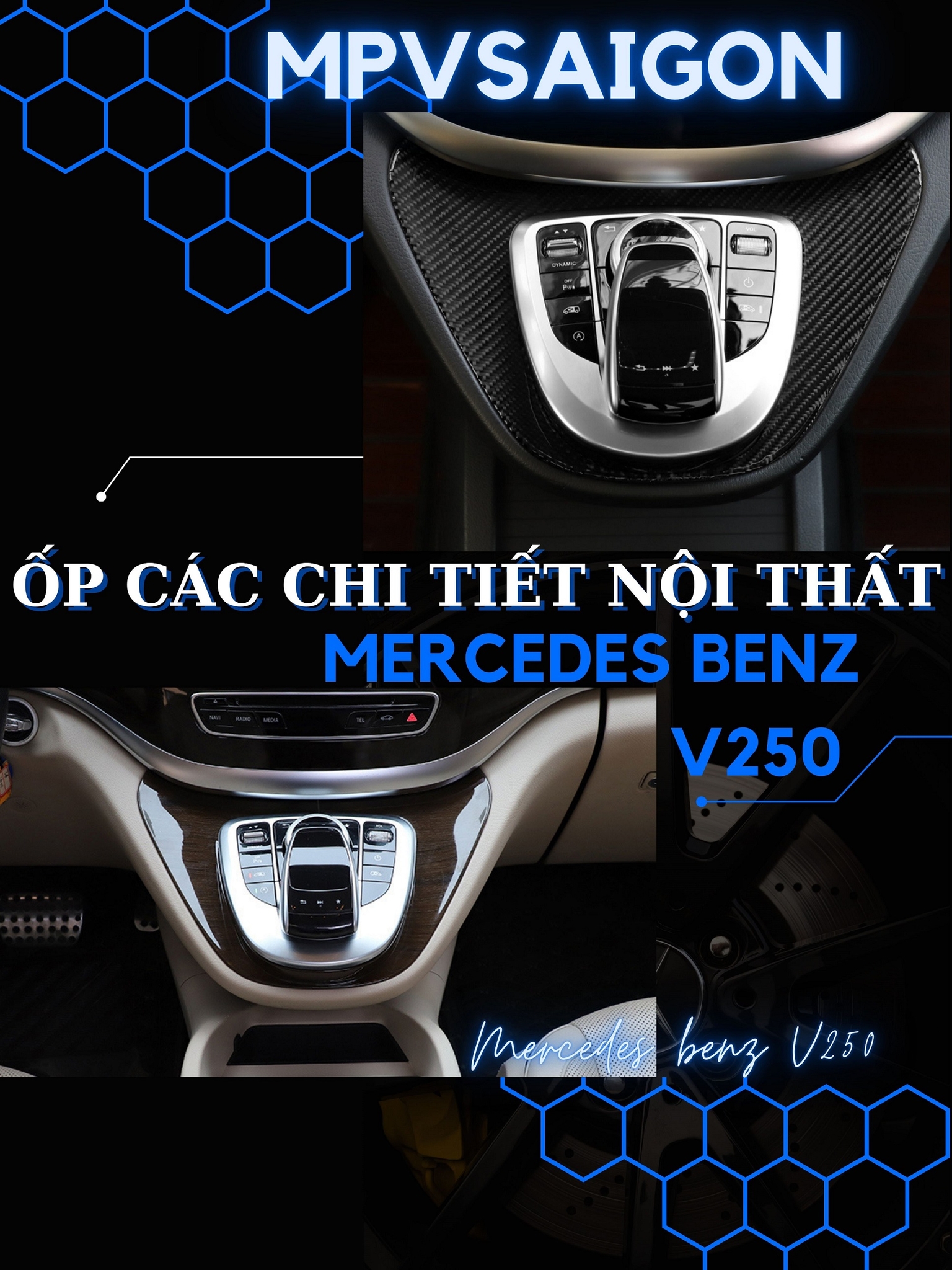 Ốp carbon, ốp vân gỗ 15 chi tiết nội thất Mercedes Benz V250