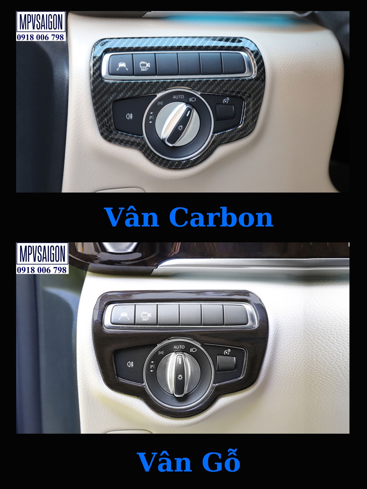 Ốp carbon, ốp vân gỗ 15 chi tiết nội thất Mercedes Benz V250