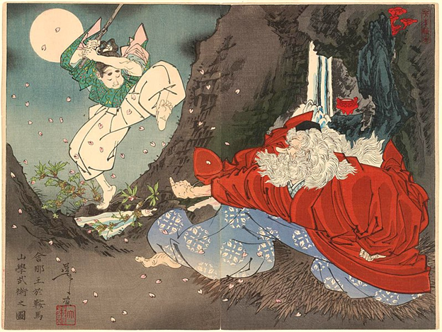 Vua của Tengu dạy võ thuật cho Yoshitsune 