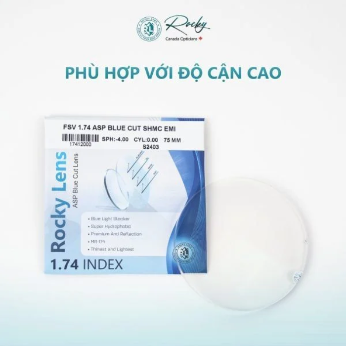 TRÒNG KÍNH ROCKY LENS SIÊU MỎNG 1.74 CHỐNG ÁNH SÁNG XANH