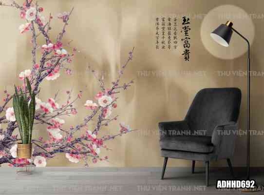 Tranh dán tường hoa đào trang trí