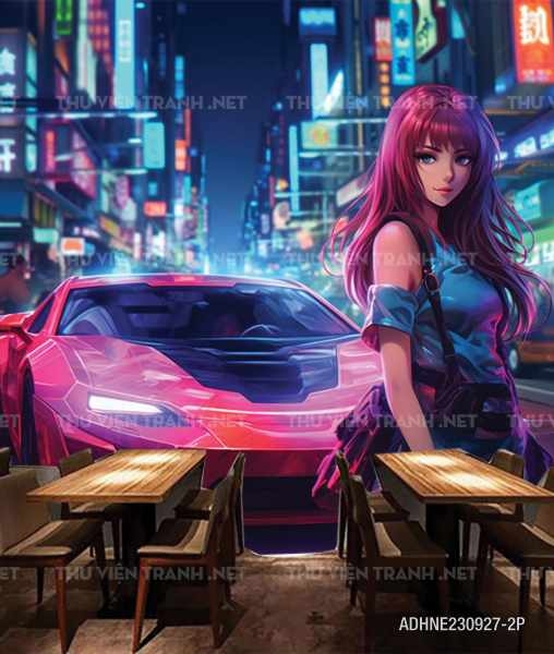 Tranh dán tường Girl Neon
