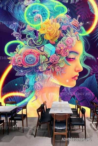 Tranh dán tường Girl Neon