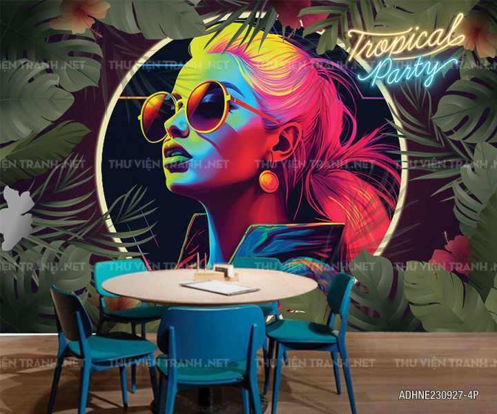 Tranh dán tường Girl Neon