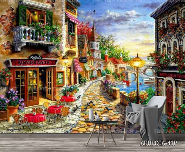 Tranh dán tường phố cổ Châu âu