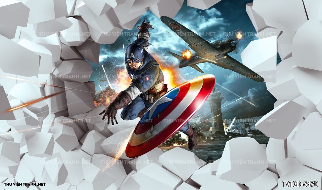Tranh dán tường 3D đội trưởng Mỹ