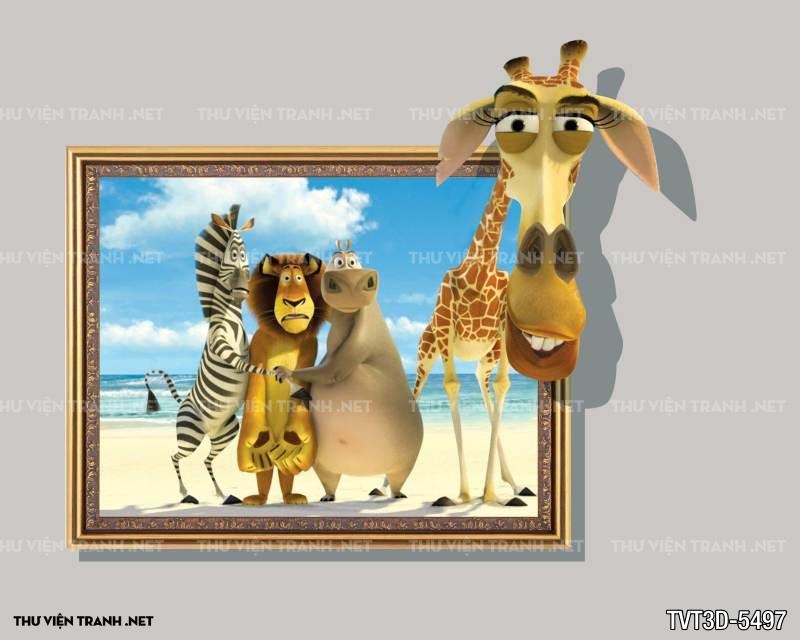 Tranh dán tường 3D động vật