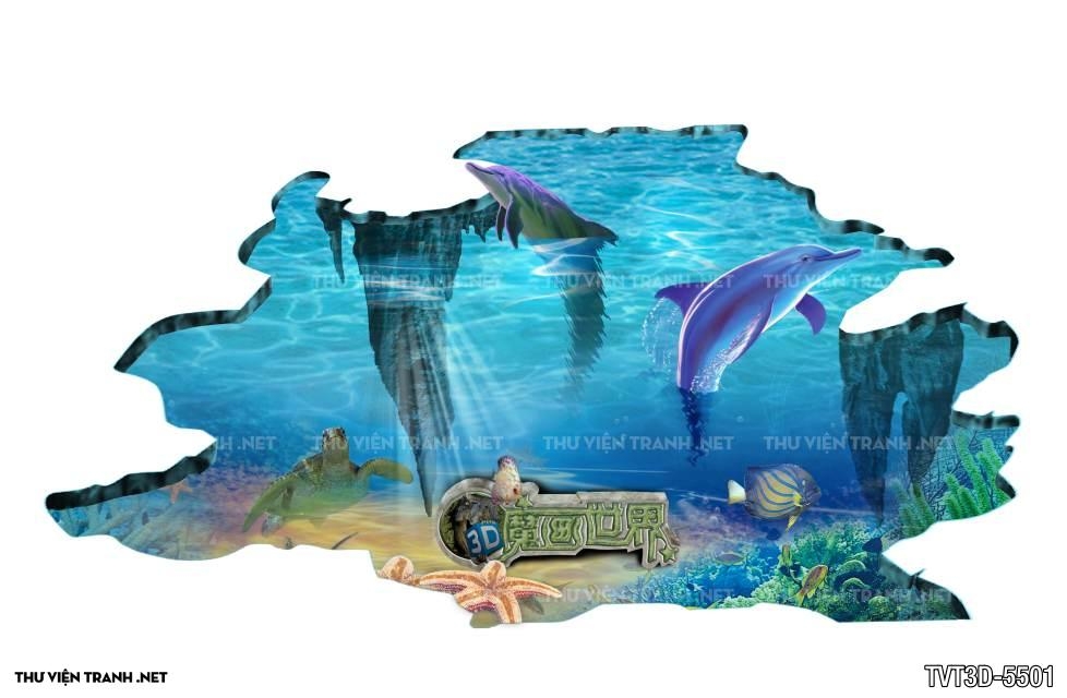 Tranh dán tường 3D  cá heo