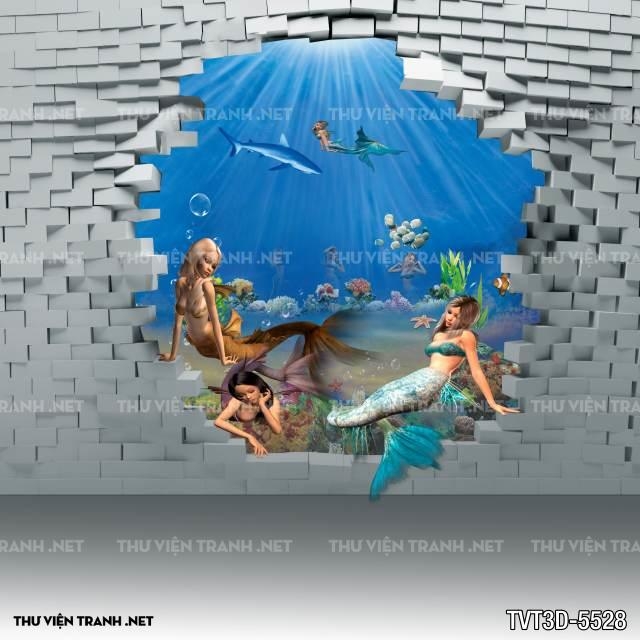 Tranh dán tường 3D nàng tiên cá