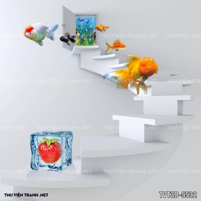 Tranh dán tường 3D  cá vàng